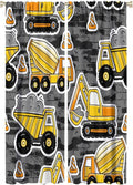 Kids Construction Excavator Window Curtains, Yellow Excavator Transporter Truck Cartoon Vehicles Rod Pocket Decorative Window Curtain for Children Teens Room 42x63in (30% Blackout)