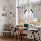 Easter Kitchen Curtains 54 Inch Long 2 Panel Set, Rod Pocket Window Curtains Panels, Spring Colorful Bunny Eggs Flower Wood Grain Light Filtering Drapery Draperies for Bathroom Bedroom 52"W x 54"L