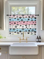 Sheer Curtains 54 Inch Length, Pink Blue Paw Print Semi Sheer Curtains Light Filtering Window Treatment, Vintage Farmhouse Wooden Grain Privacy Voile Drapes for Living Room Bedroom 52x54 Inch