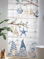 Sheer Curtains 108 Inches Long, Coastal Eucalyptus Semi Sheer Curtains Light Filtering Window Treatment, Ocean Blue Gnomes Starfish Leaf Wood Grain Privacy Voile Drapes for Living Room 52x108 Inch