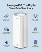 COWAY Air Purifier for Large Room Whole Home Up to 3,285 ft², HEPA Filter for Smoke, Allergen, Pet Dander, Odor, PM(1, 2.5, 10), AQI, Turbo Eco Mode, Energy Star, 3yr Warranty, Airmega 450 White