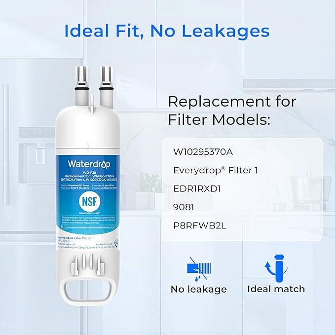 Waterdrop EDR1RXD1 Replacement for Everydrop® Filter 1,W10295370A, EDR1RXD1B, P8RFWB2L, P4RFWB, Kenmore® 46-9081, 46-9930, WD-F38 Refrigerator Water Filter, 2 Filters