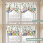 Easter Tie Up Valance Curtains for Windows, Kitchen Curtains Window Shades, Spring Rabbit Ears Foot Colorful Eggs Leaf Floral Light Filtering Roman Curtain Valances for Bedroom/Bathroom/Cafe 42"x12"