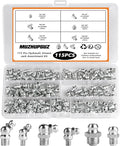 115 Pcs Metric Grease Fittings Kit - Hydraulic Zerk Assortment With 45, 90, 180 Degree Gun Fittings - M6, M8, M10 Straight and Angled Zerks for Mechanical Lubrication