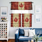 Kitchen Curtains Tiers and Valance Set of 3, Canada Light Filtering Window Curtain Set, Red Maple Leaf Flag Farmhouse Shabby Wooden Grain Rod Pocket Curtain Drapes for Living Room, 24 Inches Tiers