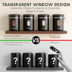 Veken Coffee Canister with Window, Airtight Stainless Steel Kitchen Food Storage Container with Lids, Date Tracker and Scoop for Grounds Coffee, Beans, Tea, Flour, Cereal, Sugar Jars, 16OZ, Black