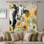 Yellow Sunflowers Living Room Curtains 96 Inch Length, Window Curtains Tab Top, Farmhouse Cow Barn Doors Floral Butterfly Light Filtering Window Treatments Drapes 52"x96" 2 Panel