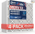 BNX TruFilter 20x20x2 Air Filter MERV 13 (4-Pack) - MADE IN USA - Electrostatic Pleated Air Conditioner HVAC AC Furnace Filters for Allergies, Pollen, Mold, Bacteria, Smoke, Allergen, MPR 1900 FPR 10