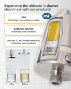 Hard Water Shower Filter - Removes Chlorine, Heavy Metals & Scale - KDF Technology for Softer Skin & Hair - Fits Most Rain & Handheld Showerheads - (Brushed Nickel)