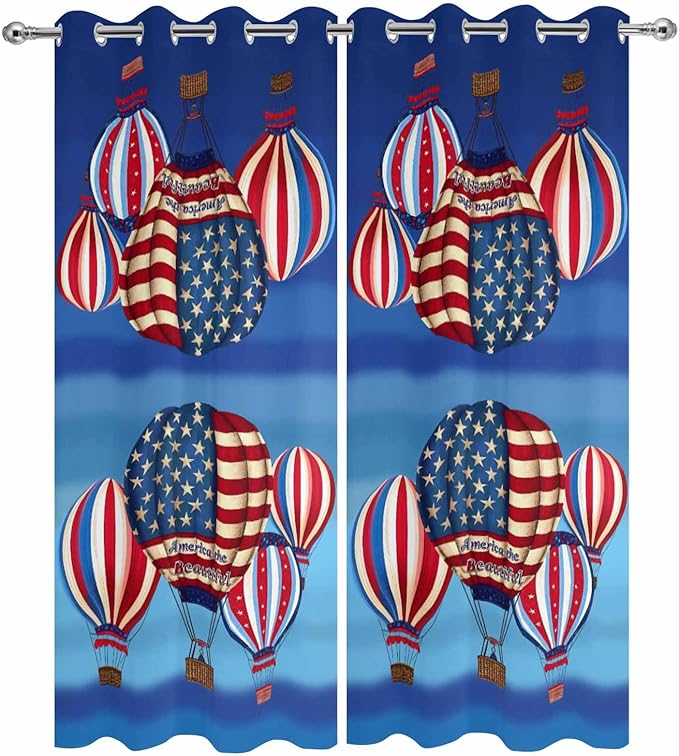 Independence Day Waterproof Outdoor Curtains for Patio, Windproof Weatherproof Curtains with Weighted Hem, Hot Air Balloon Patriotic Star Light Filtering Privacy Drapes for Porch 54"x 95" 2 Panels