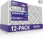 BNX TruFilter 16x25x1 Air Filter MERV 8 (12-Pack) - MADE IN USA – Dust & Pet Defense Electrostatic Pleated Air Conditioner HVAC AC Furnace Filters for Dust, Pet, Mold, Pollen MPR 600 – 700 & FPR 5