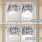 Kitchen Knife Fork Tie Up Valance Curtains for Windows, Kitchen Curtains Window Shades, Vintage Love Heart Grey Wood Grain Light Filtering Roman Curtain Valances for Bedroom/Bathroom/Cafe 42"x18"