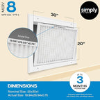 Simply 20x30x1 Air Filter, Merv 8, 12 Pack, For Home AC Furnace & HVAC (Actual Size: 19.94"x29.94"x0.75") DUST, Pet, & Allergy Control