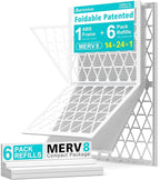 14x24x1 Refillable Air Filter Kit, MERV 8, 1 Reusable Foldable Frame ＆ 6 Refills, Fits Most AC HVAC Furnace Devices, Actual Size 13.75x23.75x0.75in