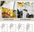 Retro Farmhouse Floral Swag Valances for Windows, Yellow Sunflowers Cows Butterfly Wood Rod Pocket Kitchen Curtains Valance, Kitchen Window Curtains Swag for Cafe Living Room, 2 Panels, 36x63 inch
