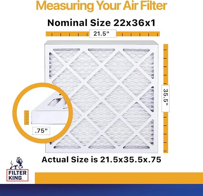 Filter King 22x36x1 Air Filter | 6-PACK | MERV 13 HVAC Pleated A/C Furnace Filters | MADE IN USA | Actual Size: 21.5 x 35.5 x .75"
