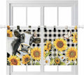 Retro Sunflowers Kitchen Curtains 24 Inch Length, Small Window Curtains Tab Top, Farmhouse Floral Cow Butterfly Black Plaid Light Filtering Short Window Treatments Tier Drapes 27.5"x24" 2 Panel