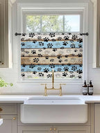 Sheer Curtains 45 Inch Length, Blue Brown Paw Prints Semi Sheer Curtains Light Filtering Window Treatment, Vintage Farmhouse Rustic Wooden Grain Privacy Voile Drapes for Living Room Bedroom 52x45 Inch