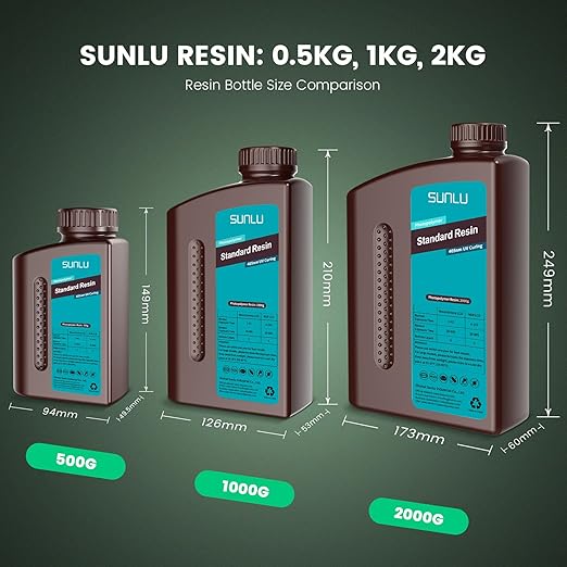 SUNLU 3D Printer Resin 1kg, Fast Curing Standard 3D Resin for LCD DLP SLA Resin 3D Printers, 395 to 405nm UV Curing 3D Printing Liquid Photopolymer Resin, Low Shrinkage, High Precision, 1000g, Green
