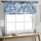 Navy Blue Retro Summer Sheer Valance Curtains, Sea Turtle Starfish Coral Ocean Light Filtering Kitchen Valances Rod Pocket Voile Curtain Window Treatment for Bedroom/Living Room/Basement 60Wx18L