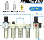 3/4" NPT Heavy Duty Industrial Grade 4 Stage Air Drying System,Coalescing Filter,Particulate Filter,Double Desiccant Dryer and Air Regulator,Manual Drain,For Plasma Cutter and Paint Spray