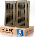 4" x 10" Floor Register Vent Covers 4-Pack, Walkable Powder-Coated Metal Vent Covers with Adjustable Airflow, Curved Safe Edges for Floor/Wall, Brown