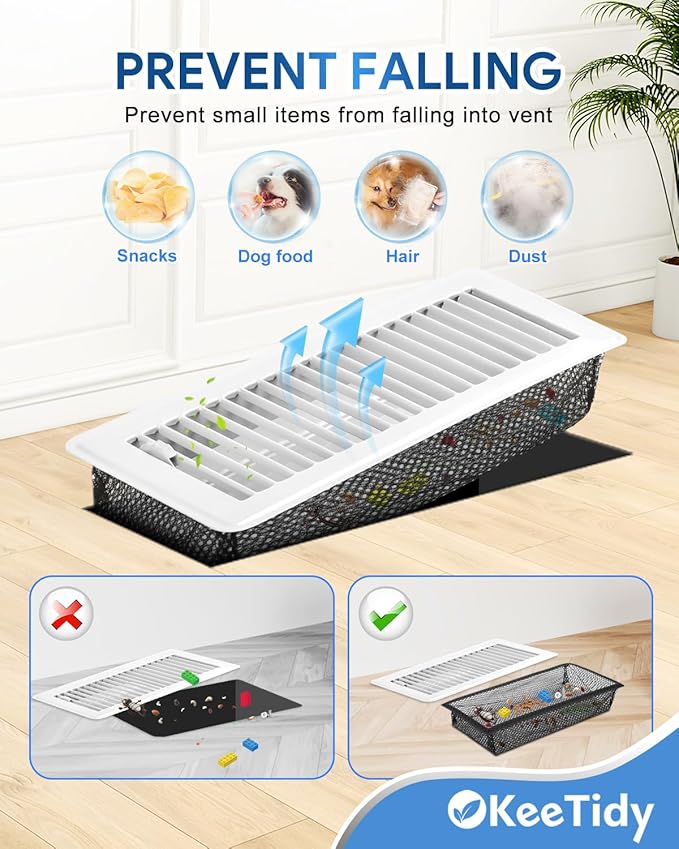 Floor Vent Screen Net, 4" x 12" Air Vent Screen Filter Mesh Catches Toys Snacks Pet Hair and Pet Food, Keeps Bugs Out for Home, 6 Pack