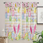 Happy Easter Living Room Curtains 72 Inches length, Spring Bunny Colorful Eggs Flower Plaid Window Treatment Curtain Drapes, Light Filtering Drapes for Bedroom Laundry Room, 52"x72", 2 Panels