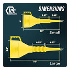 TEC Products FlexAll Long Flexible Funnels - Automotive Oil Funnel with Hose, Durable Nitrile Rubber for Oil Change, Transmission Funnel Fluid, Diesel, Fuel, Gas - Made in USA - Yellow (12 x 4 Inches)