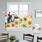 Retro Farmhouse Floral Kitchen Curtains 36 Inch Length, Small Window Curtains Tab Top, Yellow Sunflowers Cows Butterfly Wood Light Filtering Short Window Treatments Tier Drapes 27.5"x36" 2 Panel