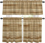 Kitchen Curtains Tiers and Valance Set of 3, Light Brown Wood Grain Light Filtering Window Curtain Set, Western Farmhouse Barn Door Rod Pocket Curtain Drapes for Cafe, Living Room, 36 Inches Tiers