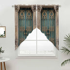Turquoise Vintage Door Swag Valances for Windows, Countryside Barn Abstract Art Rod Pocket Kitchen Curtains Valance, Small Window Curtains Swag for Cafe Bathroom Living Room, 2 Panels, 28x36 inch