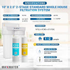 Max Water 2 Stage (Sediment, Odor & Improving Taste) Whole House 10 inch, Standard Water Filtration System - White Housing - Sediment + CTO - ¾ Inlet/Outlet