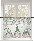 Sheer Curtains 54 Inch Length, Coastal Eucalyptus Leaf Semi Sheer Curtains Light Filtering Window Treatment, Sage Green Gnomes Starfish Privacy Voile Drapes for Living Room Bedroom 52x54 Inch