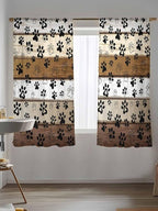 Sheer Curtains 63 Inch Length, Brown Beige Farmhouse Semi Sheer Curtains Light Filtering Window Treatment, Black Dog Paw Vintage Wooden Privacy Voile Drapes for Living Room Bedroom 52x63 Inch