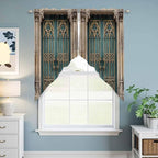 Turquoise Vintage Door Swag Valances for Windows, Countryside Barn Abstract Art Rod Pocket Kitchen Curtains Valance, Small Window Curtains Swag for Cafe Bathroom Living Room, 2 Panels, 36x36 inch