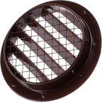 4" Brown Vent Cover - Aluminum - Industrial Round Air Vent Louver - Metal Soffit Vent with Screen - Mesh - Round Vent Grille for House Or Garage Wall