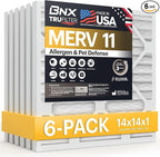 BNX TruFilter 14x14x1 Air Filter MERV 11 (6-Pack) - MADE IN USA - Allergen Defense Electrostatic Pleated Air Conditioner HVAC AC Furnace Filters for Allergies, Dust, Pet, Smoke, Allergy MPR 1200 FPR 7