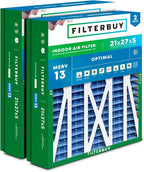 Filterbuy 21x27x5 Air Filter MERV 13 Optimal Smoke & Allergy Defense (2-Pack), Pleated HVAC AC Furnace Filters for Trane Perfect Fit & American Standard (Actual Size: 20.56 x 26.13 x 4.97)