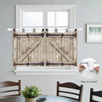 Farmhouse Wood Grain Kitchen Curtains 24 Inch Length, Small Window Curtains Tab Top, Vintage Country Barn Gate Brown Light Filtering Short Window Treatments Tier Drapes 27.5"x24" 2 Panel