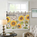 Farm Flowers Kitchen Curtains 45 Inch Length, Short Cafe Window Curtains Tab Top, Retro Sunflowers Barn Doors Butterfly Wood Board Light Filtering Window Treatments Tier Drapes 27.5"x45" 2 Panel