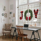 Christmas Wreaths Kitchen Curtains 54 Inch Long 2 Panel Set,Rod Pocket Window Curtains Panels,Winter Bow Plaid Farmhouse Wooden Grain Light Filtering Drapery Draperies for Bathroom Bedroom 52"W x 54"L