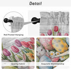 Easter Kitchen Tier Curtains 36 Inch Long 2 Panel Set,Rod Pocket Half Window Curtains Over Sink,Retro Spring Bunny Eggs Tulip Farm Wooden Grain Light Filtering Short Drapes Cafe 27.5"W x 36"L