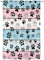 Sheer Curtains 72 Inches Long, Blue Pink Dog Paws Prints Semi Sheer Curtains Light Filtering Window Treatment, Farmhouse Beige Wood Privacy Voile Drapes for Living Room Bedroom 52x72 Inch