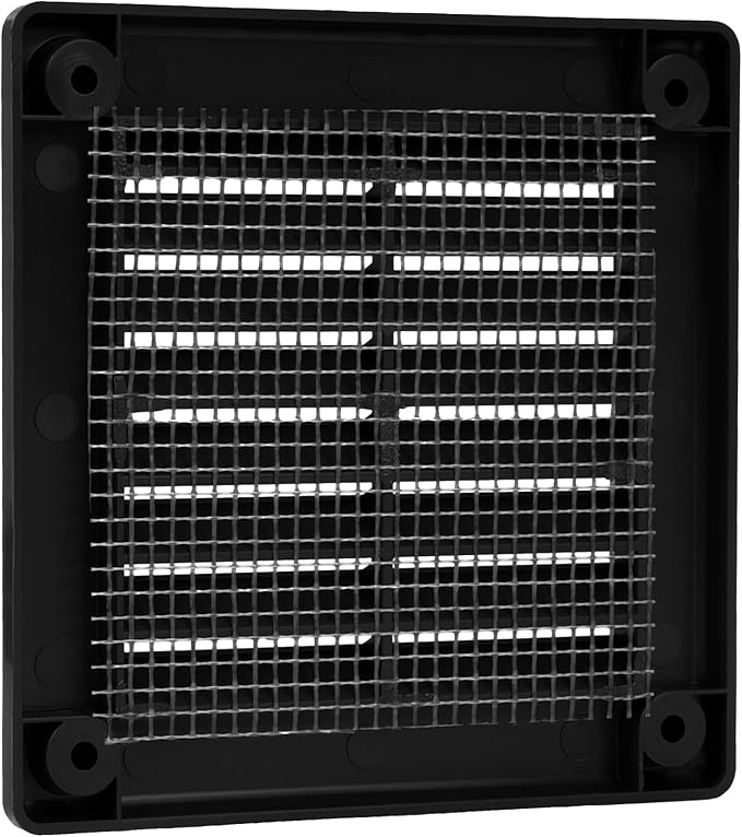 Repa Market 4 x 4 Inch (Outer) Black Square Air Vent Cover - Pack of 2 Plastic Fresh Air Intake Vent - AC Cover with Nylon Mesh Screen, Wall, Ceiling HVAC Return Air Register, Modern Soffit Vents