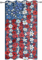 4th of July Outdoor Curtains for Patio Patriotic Flowers Farmhouse Red Waterproof Outside Curtains with Grommet Top Weatherproof Curtain for Cabana Pergola Gazebo, 1 Panel, 54" W x 108" L