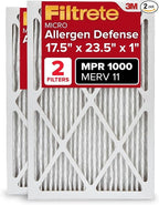 Filtrete 17.5x23.5x1 AC Furnace Air Filter, MERV 11, MPR 1000, Micro Allergen Defense, 3-Month Pleated 1-Inch Electrostatic Air Cleaning Filter, 2 Pack (Actual Size 17.19x23.19x0.81 in)