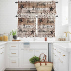 Kitchen Curtains Tiers and Valance Set of 3, Rustic Star Brown Light Filtering Window Curtain Set, Vintage Plants Berry Wooden Grain Rod Pocket Curtain Drapes for Cafe, Living Room, 36 Inches Tiers