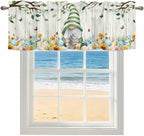 Easter Gnomes Curtain Valances for Windows, Kitchen Valance Window Treatment, Spring Watercolor Eggs Flower Wood Grain Light Filtering Block Curtains for Bathroom/Bedroom/Living Room 60'' x 18''