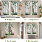 Easter Kitchen Curtains, Country Rabbit Botanical Leaves Wooden Grain Light Filtering Window Curtain Panels, 2Pcs Rod Pocket Window Treatments Set for Living Room Bathroom Bedroom 42x63 Inches